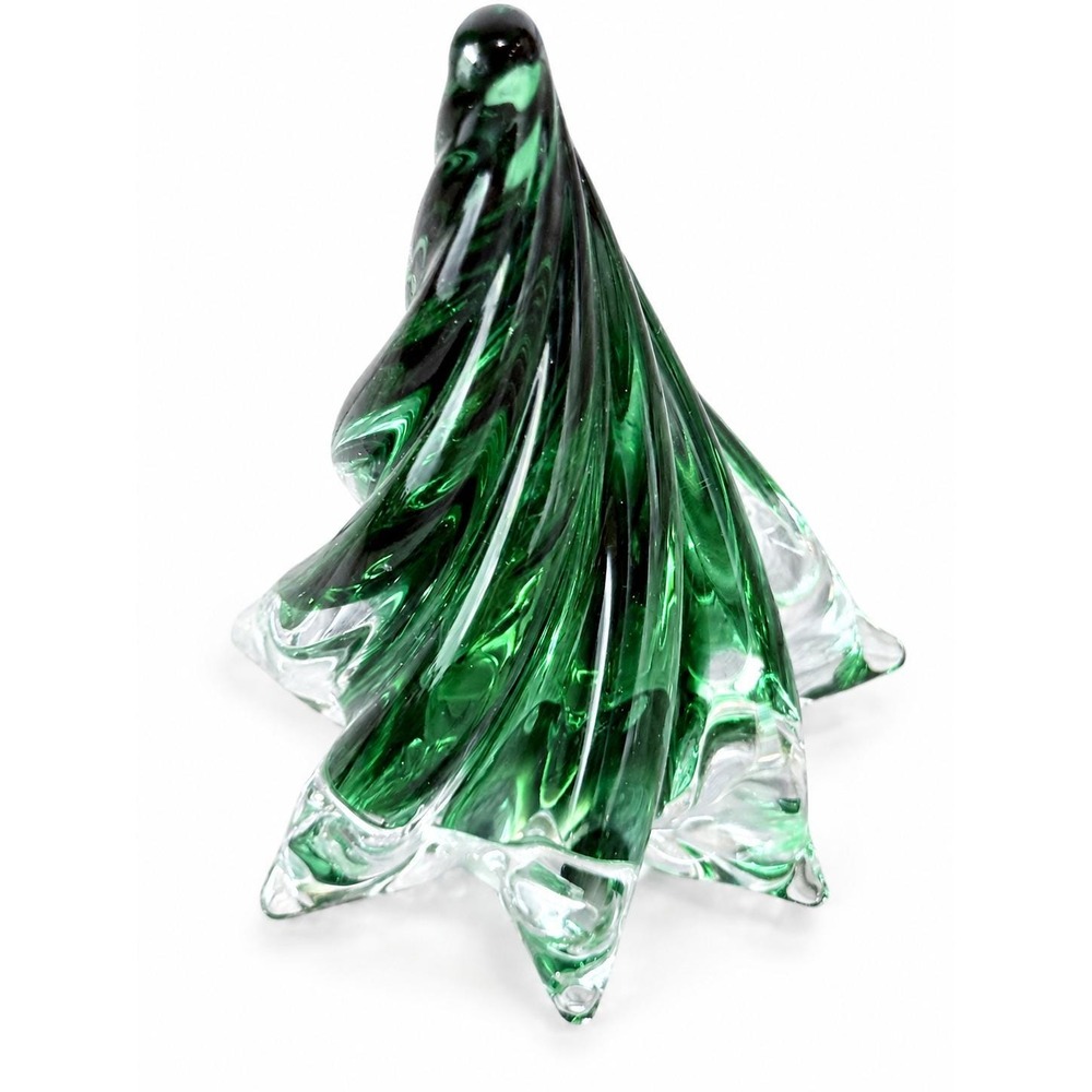 Vintage Murano Style 6" Green Clear Hand-Blown Art Glass Christmas Tree Figurine - Picture 3 of 7